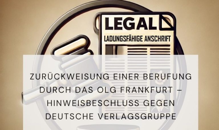 Hinweisbeschluss Ladungsfähige Anschrift, Verlagsgruppe