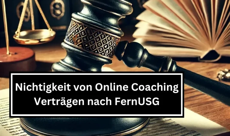 Vertragsdokument auf einem Schreibtisch mit einem Richterhammer daneben, umgeben von rechtlichen Büchern und einer Waage der Gerechtigkeit – symbolisch für die rechtliche Nichtigkeit eines Vertrags.